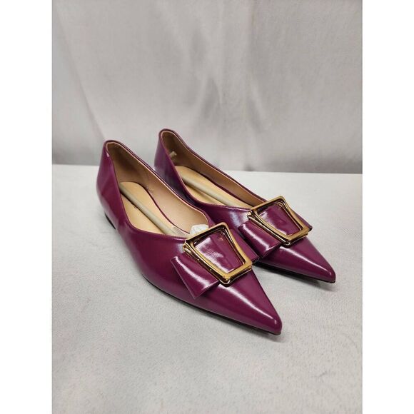 C.Paravano Size EU 39 US 8.5 Pointed Toe Buckle Bow Ballet Flats Vegan Leather - Picture 1 of 8
